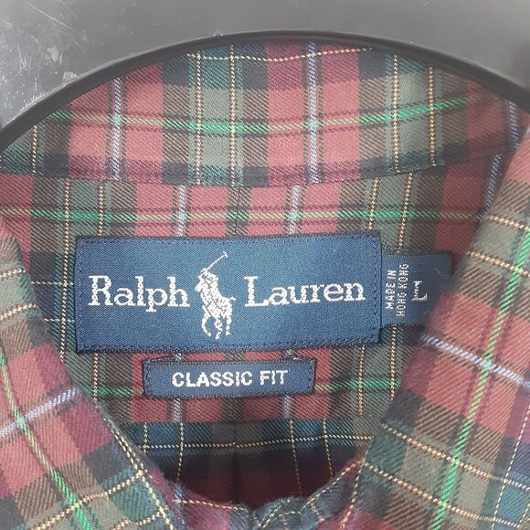 Ralph Lauren Adult Mens L Tartan Plaid Classic Fit Long Sleeve Button Up Shirt - Picture 4 of 8
